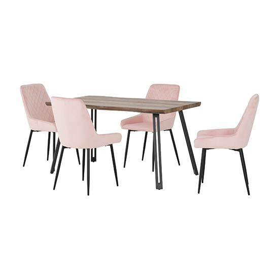 Photo of Qinson wave edge dining table with 4 avah pink chairs