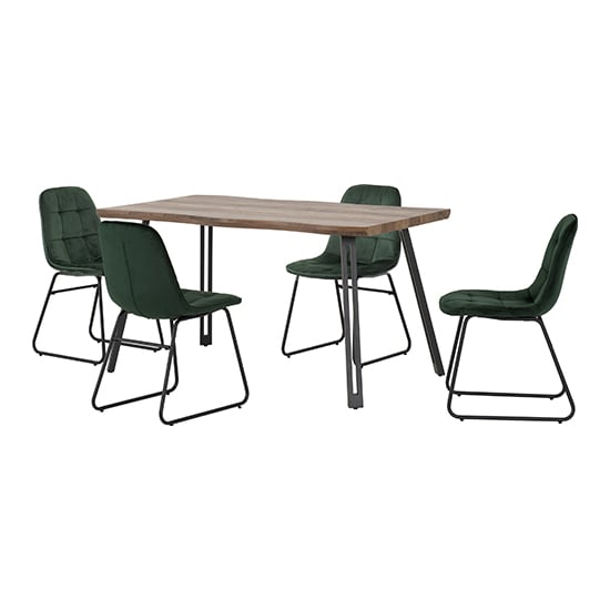 Qinson Wave Edge Dining Table With 4 Lyster Green Chairs