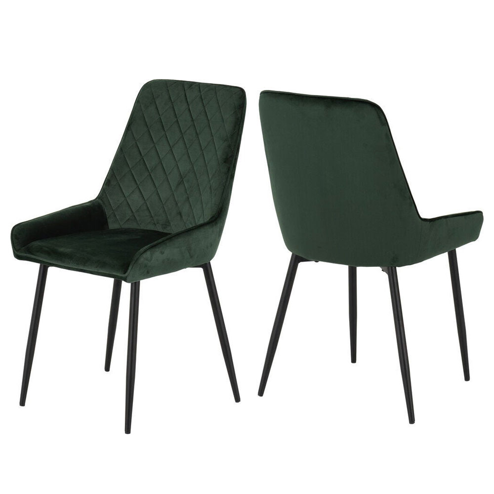 Qinson Wave Edge Oak Wooden Dining Table with 4 Avah Emerald Green Velvet Chairs