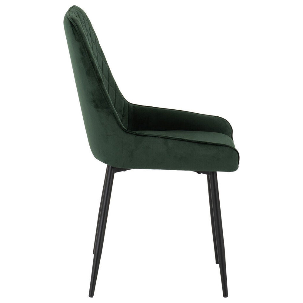 Qinson Wave Edge Oak Wooden Dining Table with 4 Avah Emerald Green Velvet Chairs