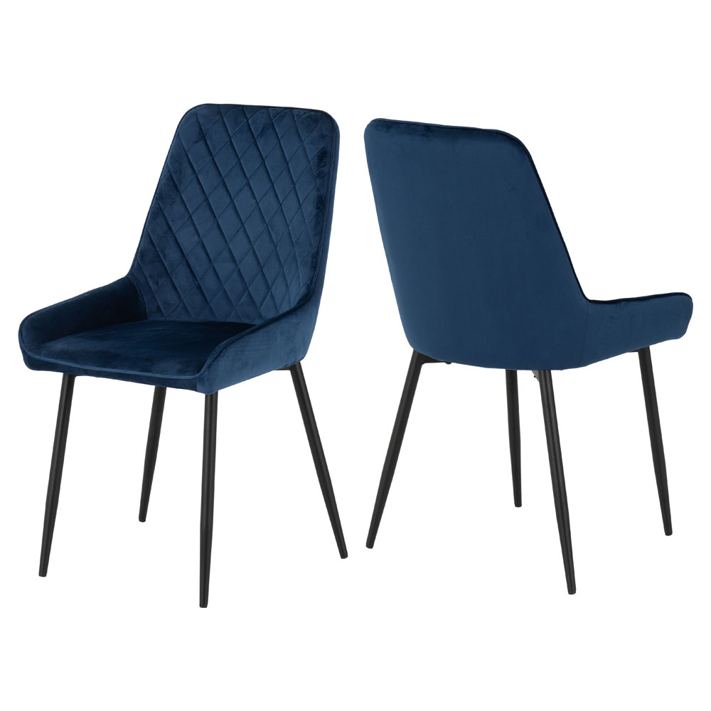 Qinson Wave Edge Oak Wooden Dining Table with 4 Avah Sapphire Blue Velvet Chairs