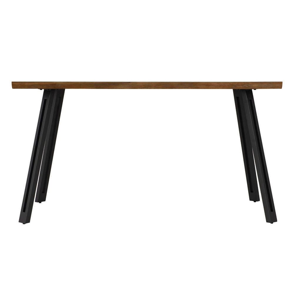 Qinson Wave Edge Oak Wooden Dining Table with 4 Brown Faux Leather Chairs