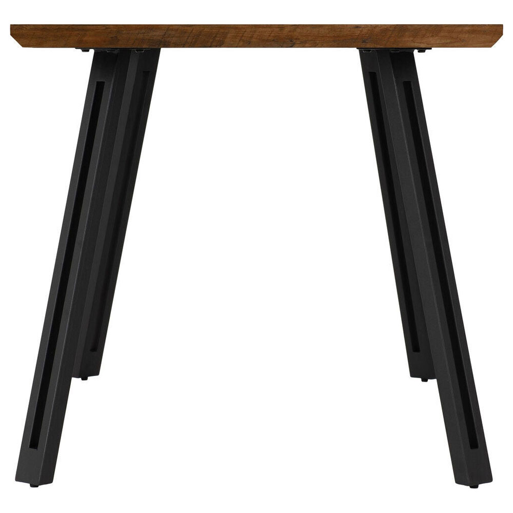 Qinson Wave Edge Oak Wooden Dining Table with 4 Brown Faux Leather Chairs