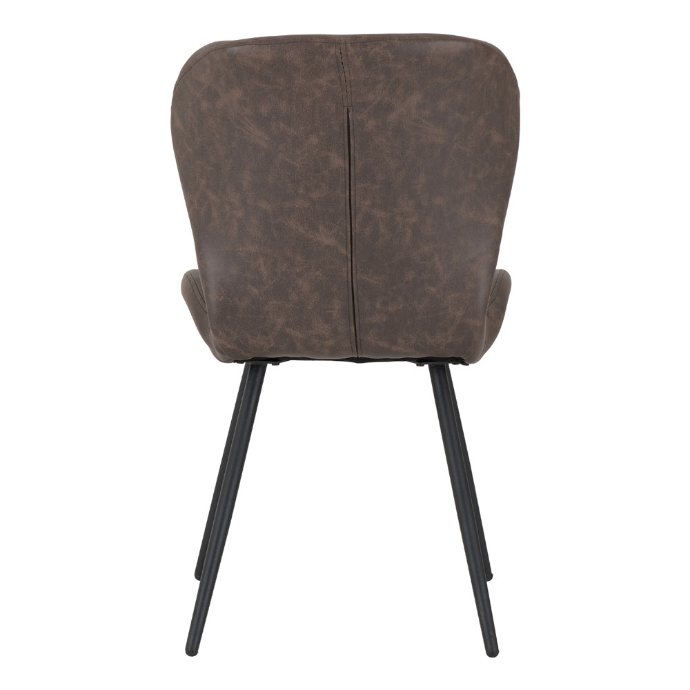 Qinson Wave Edge Oak Wooden Dining Table with 4 Brown Faux Leather Chairs