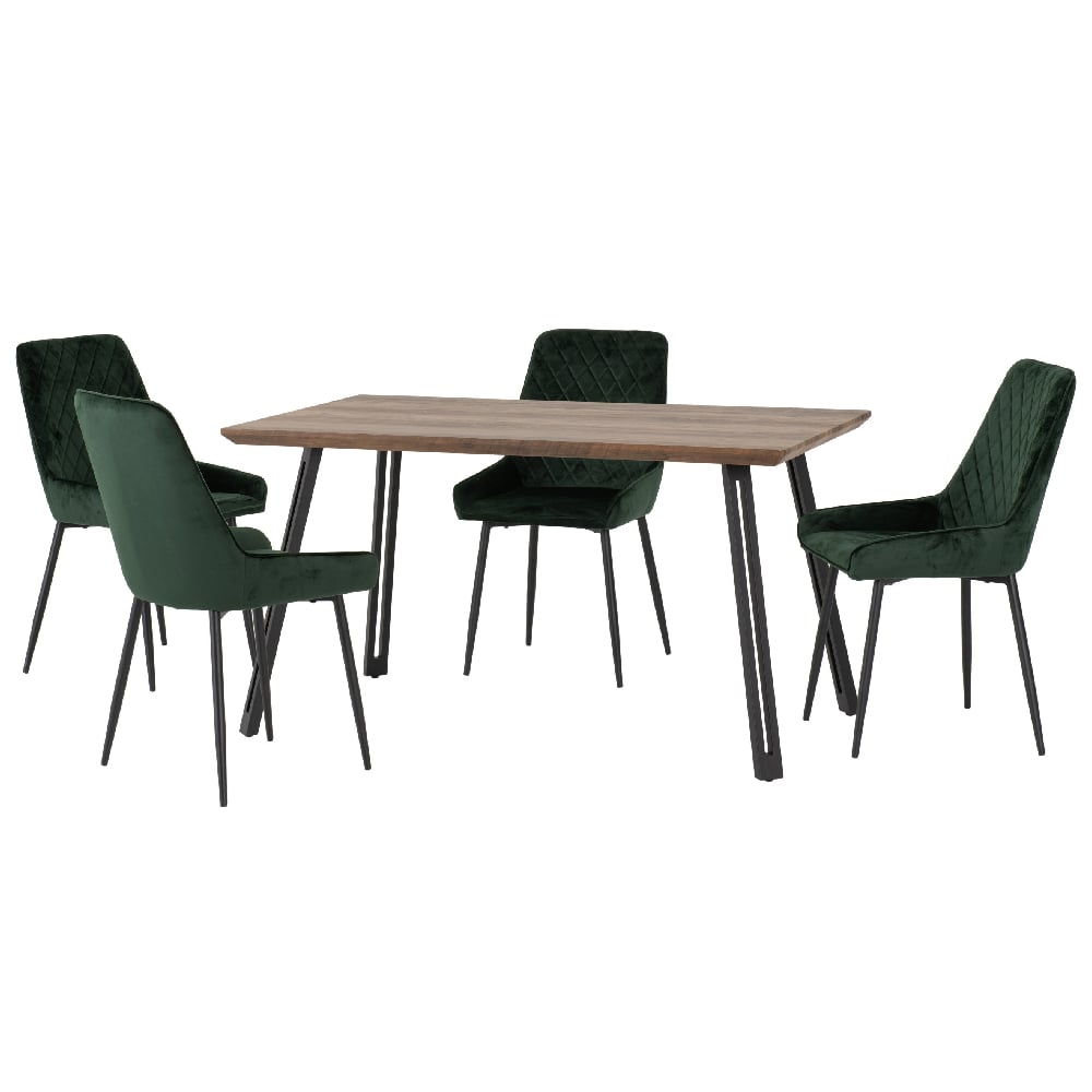 Read more about Qinson oak wooden dining table with 4 avah green chairs
