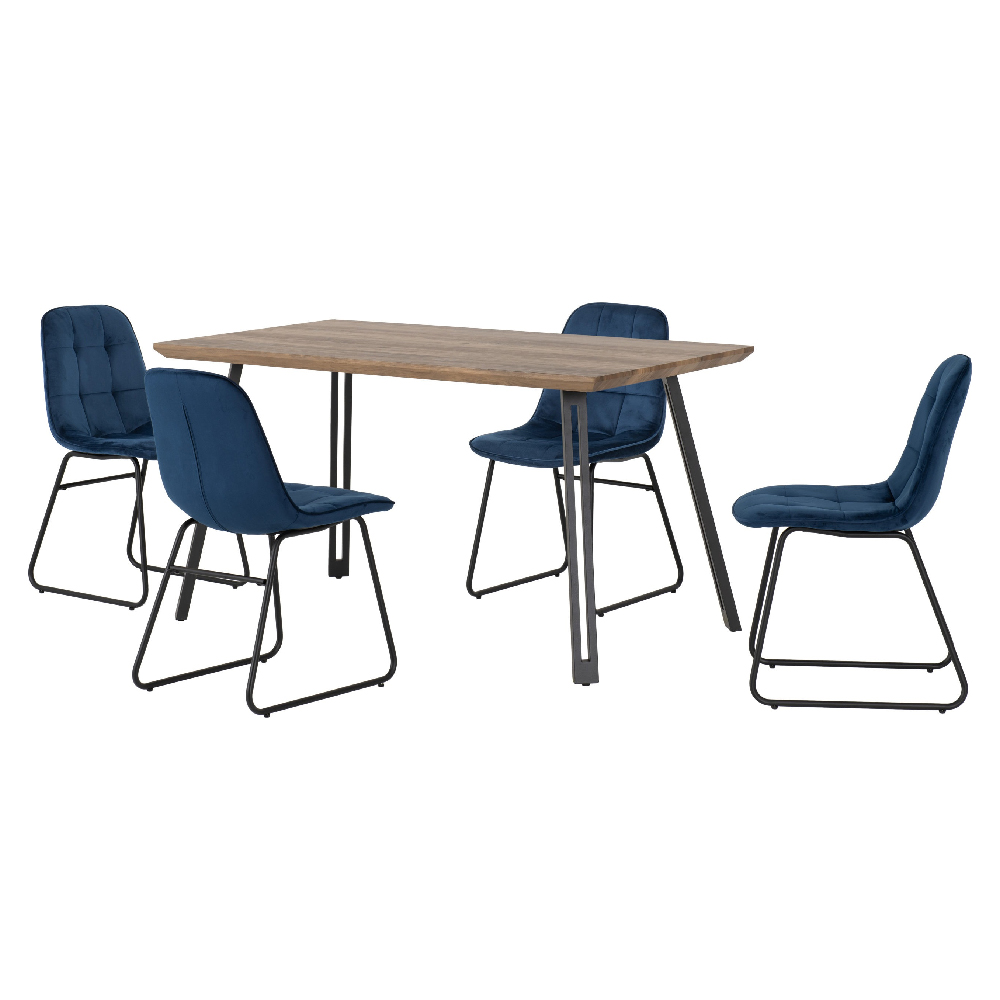 Read more about Qinson oak wooden dining table with 4 lyster blue chairs