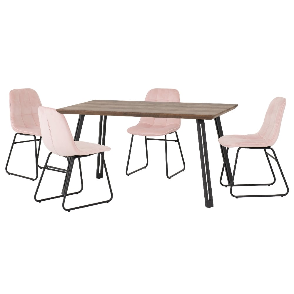 Read more about Qinson oak wooden dining table with 4 lyster pink chairs