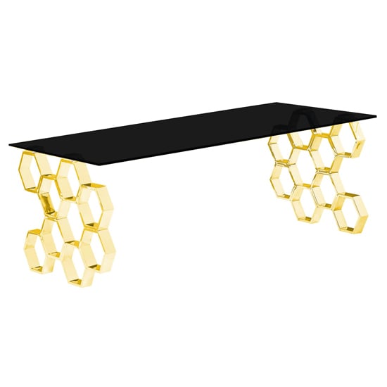 Qortni Black Glass Coffee Table With Gold Metal Frame