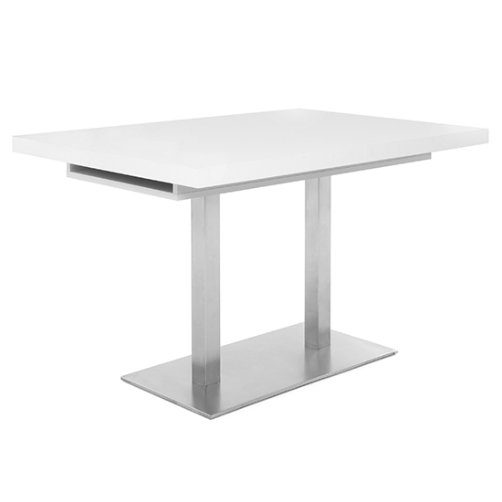 Quads Extending Dining Table In White And Polished Steel_2