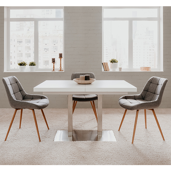 Quads Extending Dining Table In White And Polished Steel_5