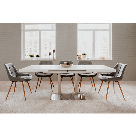 Quads Extending Dining Table In White And Polished Steel_6