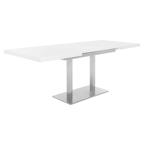 Quads Extending Dining Table In White, White Frosted Glass Extending Dining Table