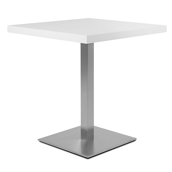 Quads Square Wooden Dining Table In White And Polished Steel