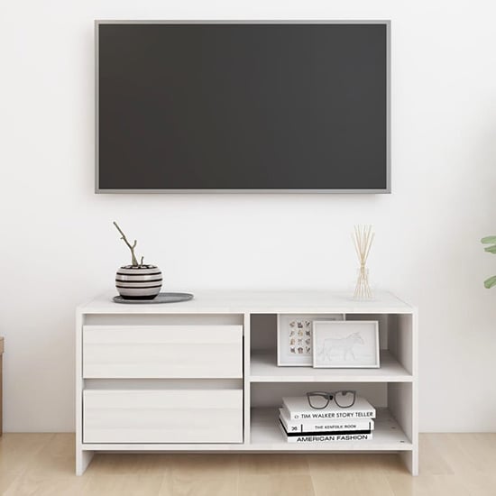 Read more about Quana pinewood tv stand with 2 doors 1 shelf in white