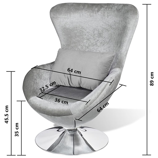 Quant Velvet Swivel Egg Lounge Chair In Silver_4