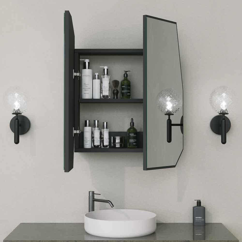 Quartz Wooden Bathroom Mirror Cabinet in Black