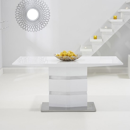 Quattro Dining Table In White High Gloss And Brushed Metal Base