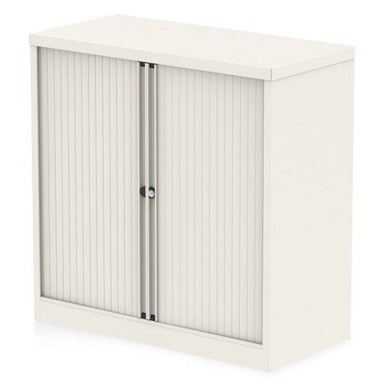 Read more about Qube 1000mm steel 2 doors side tambour storage in chalk white