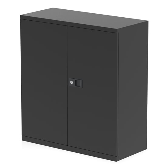 Qube 1000mm Steel 2 Doors Stationery Cupboard In Black