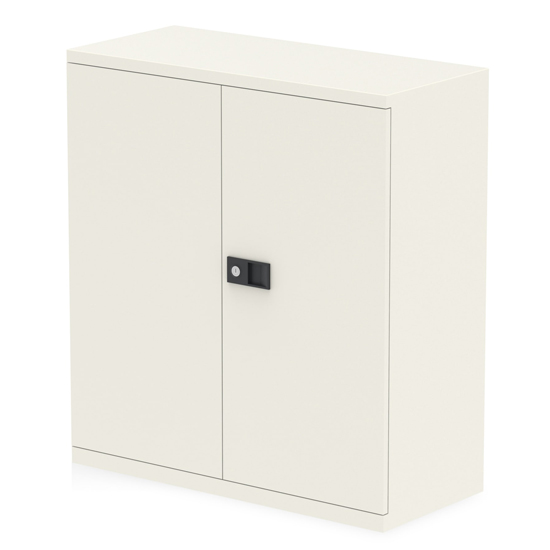 Read more about Qube 1000mm steel 2 doors stationery cupboard in chalk white