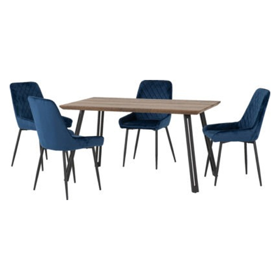 Photo of Qinson straight edge dining table with 4 avah blue chairs