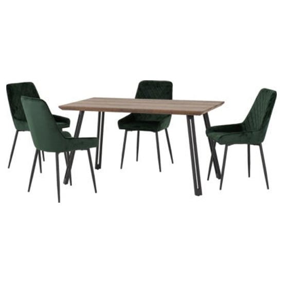 Qinson Straight Edge Dining Table With 4 Avah Green Chairs