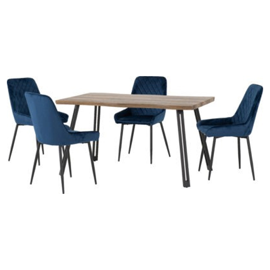 Qinson Wave Edge Dining Table With 4 Avah Blue Chairs_1