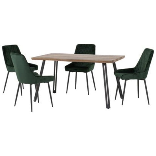 Qinson Wave Edge Dining Table With 4 Avah Green Chairs