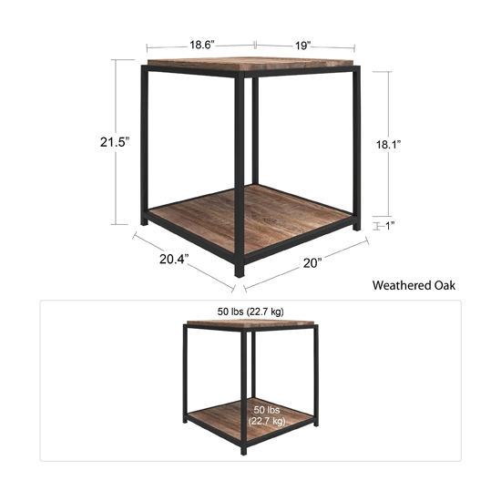 Quebec Wooden Side Table In Weathered Oak