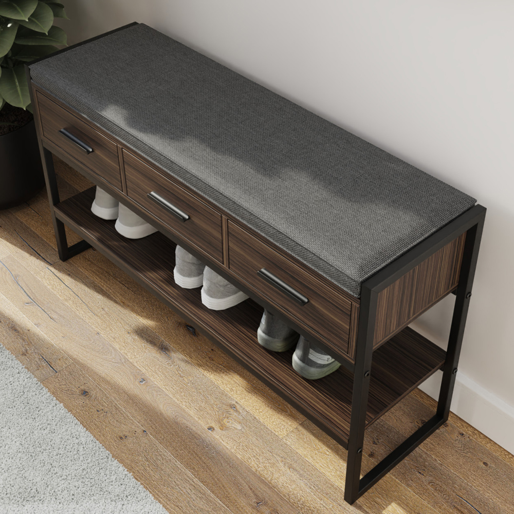 Quebec Wooden Shoe Storage Bench In Walnut And Grey
