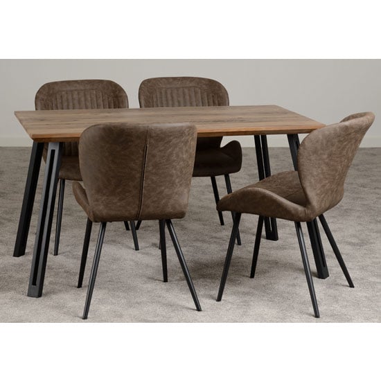 Qinson Wooden Straight Edge Dining Set With 4 Leather Chairs