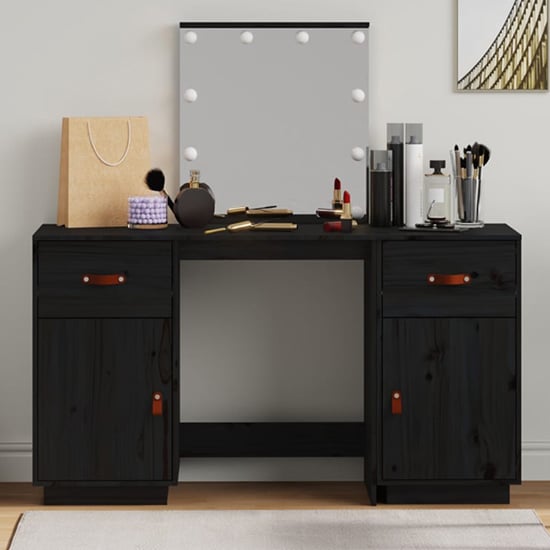 Quella Pinewood Dressing Table In Black With LED Lights_2