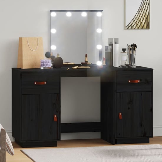 Quella Pinewood Dressing Table In Black With LED Lights_1