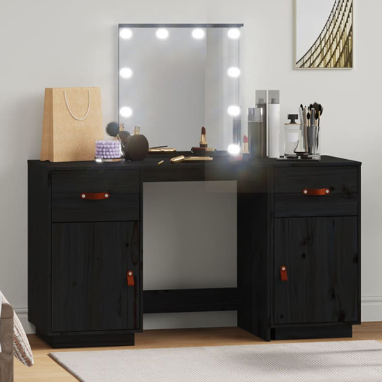 Product photograph of Quella Pinewood Dressing Table In Black With Led Lights from Furniture in Fashion