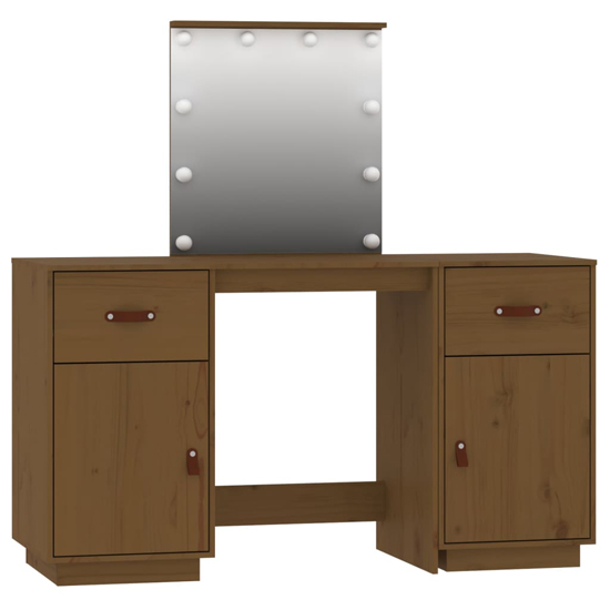 Quella Pinewood Dressing Table In Honey Brown With LED Lights_3