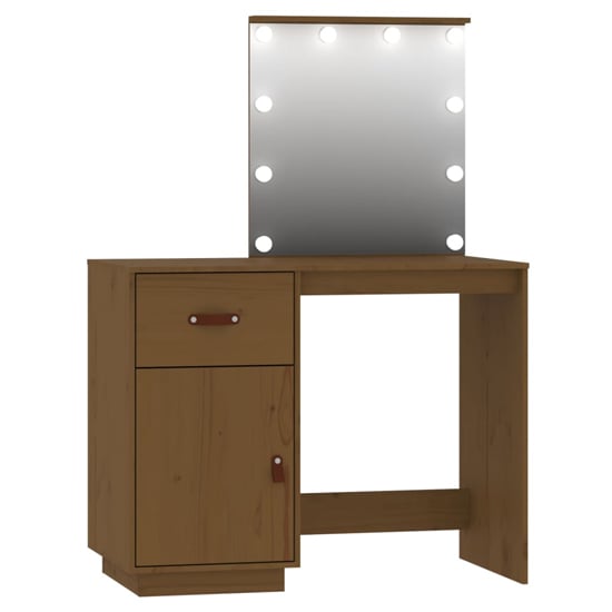 Quella Pinewood Dressing Table In Honey Brown With LED Lights_5