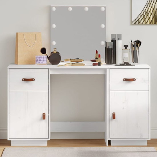 Quella Pinewood Dressing Table In White With LED Lights_2