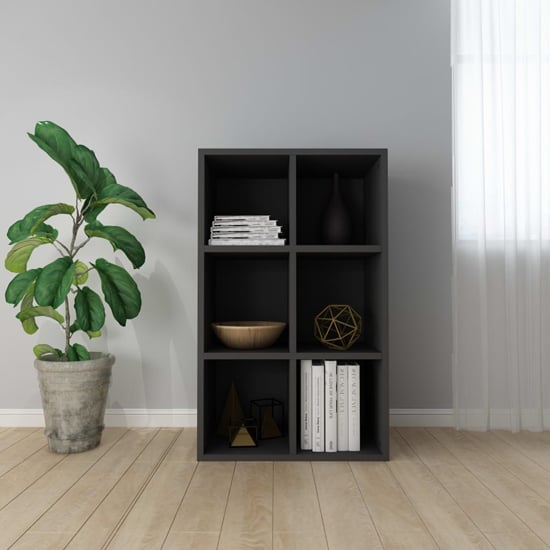 Product photograph of Quena Wooden Bookcase With 6 Compartments In Black from Furniture in Fashion