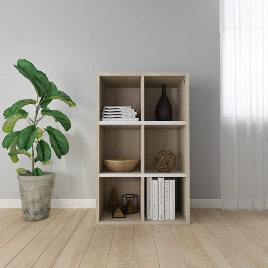 Quena Wooden Bookcase With 6 Compartments In White Sonoma Oak