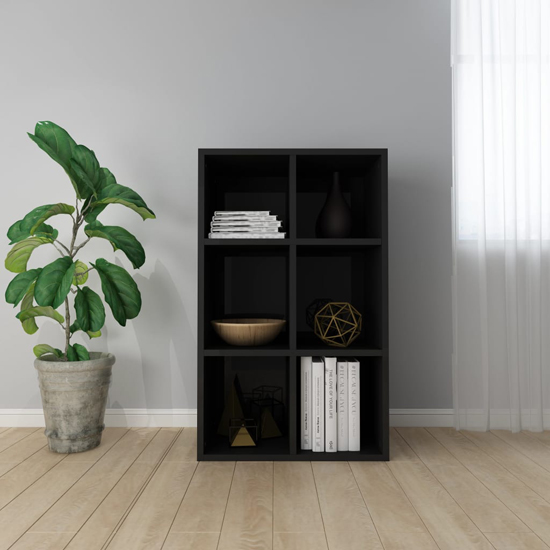 Quena High Gloss Bookcase With 6 Compartments In Black Furniture in