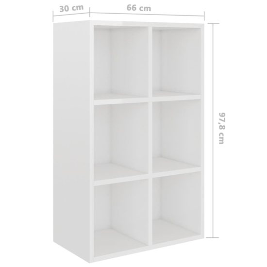 Quena High Gloss Bookcase With 6 Compartments In White_5