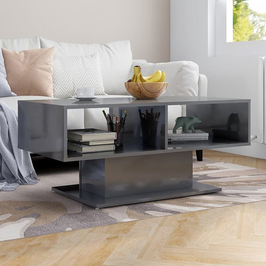 Quenti High Gloss Coffee Table With Shelves In Grey Furniture in Fashion