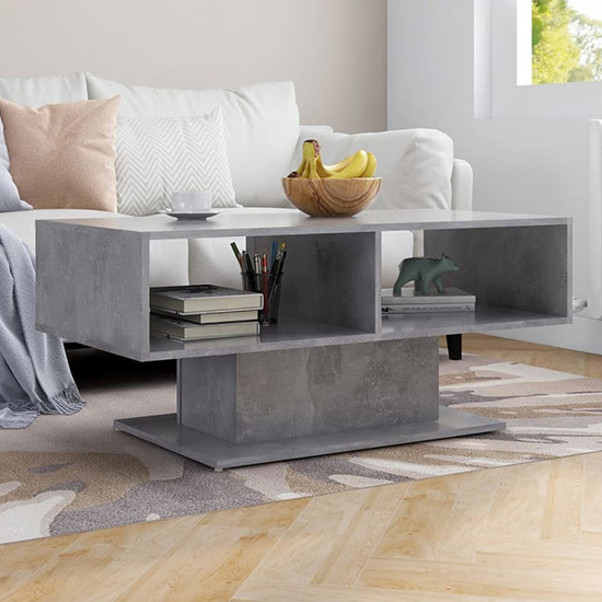 Quenti Wooden Coffee Table With Shelves In Concrete Effect