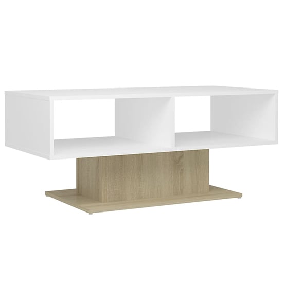 Quenti Wooden Coffee Table With Shelves In White And Sonoma Oak_2
