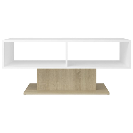 Quenti Wooden Coffee Table With Shelves In White And Sonoma Oak_3