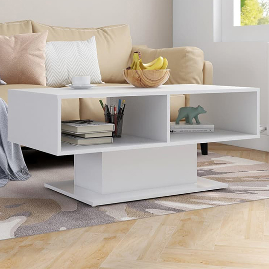 Read more about Quenti wooden coffee table with shelves in white