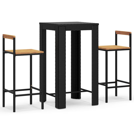 Quest Solid Wood 3 Piece Garden Bar Set In Black Poly Rattan