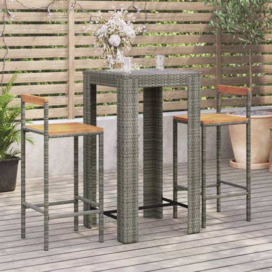 Product photograph of Quest Solid Wood 3 Piece Garden Bar Set In Grey Poly Rattan from Furniture in Fashion