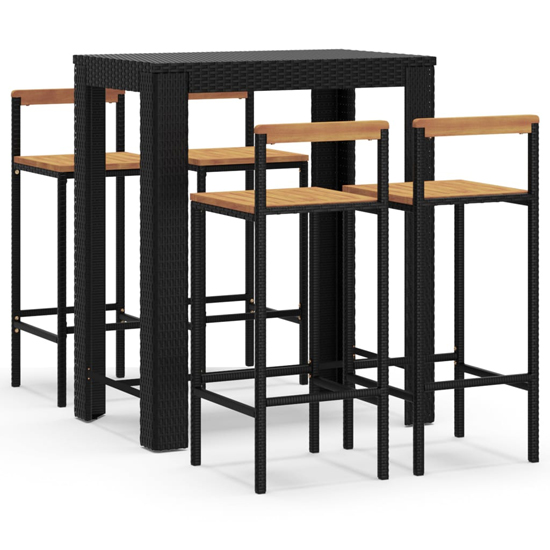 Quest Solid Wood 5 Piece Garden Bar Set In Black Poly Rattan