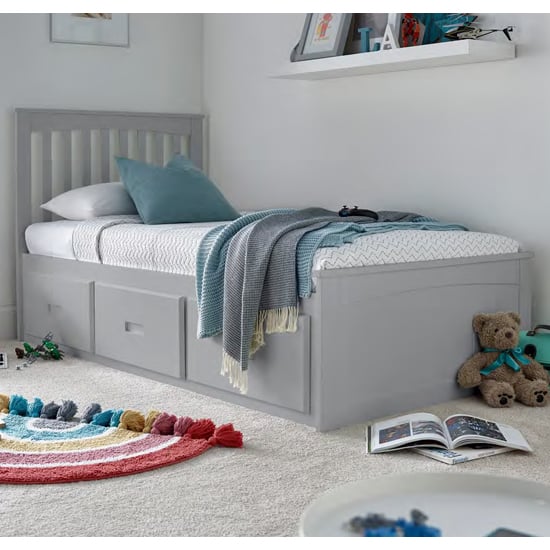 Product photograph of Salter Wooden Single Bed With 3 Drawers In Grey from Furniture in Fashion